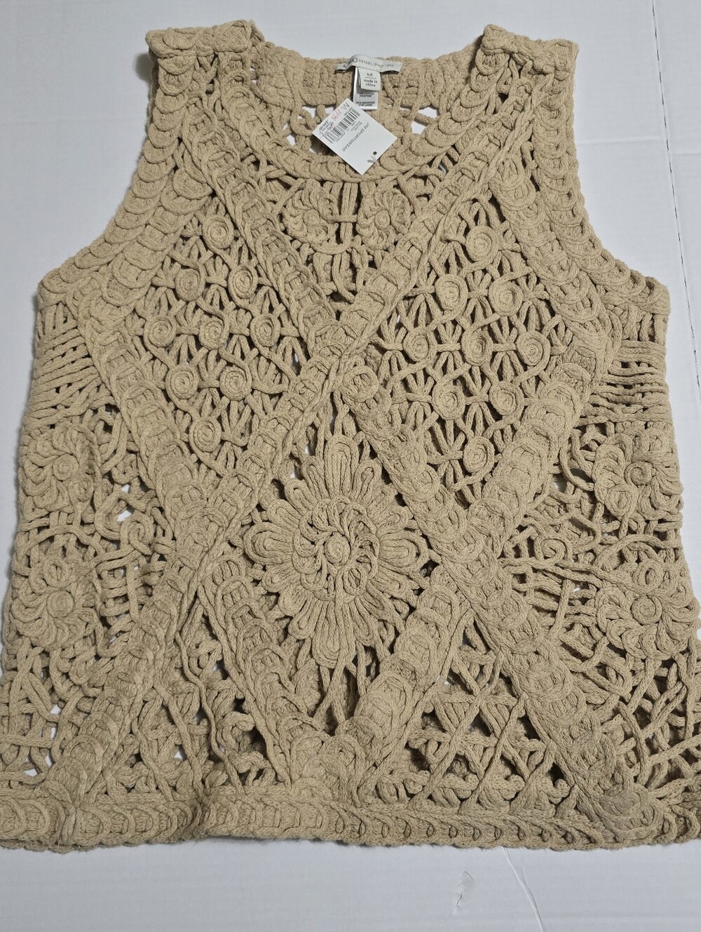 Cato Crochet Lace Tank Top — Beige